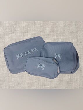 Set of 3 Dusty Blue Travel Packing Cubes with Bow Embroidery